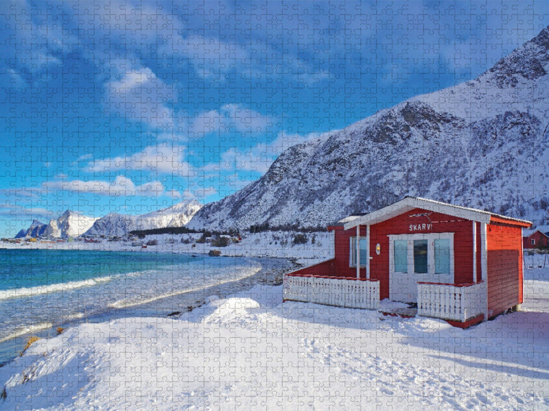 Kleine Hütte auf den Lofoten (Norwegen) - CALVENDO Foto-Puzzle'