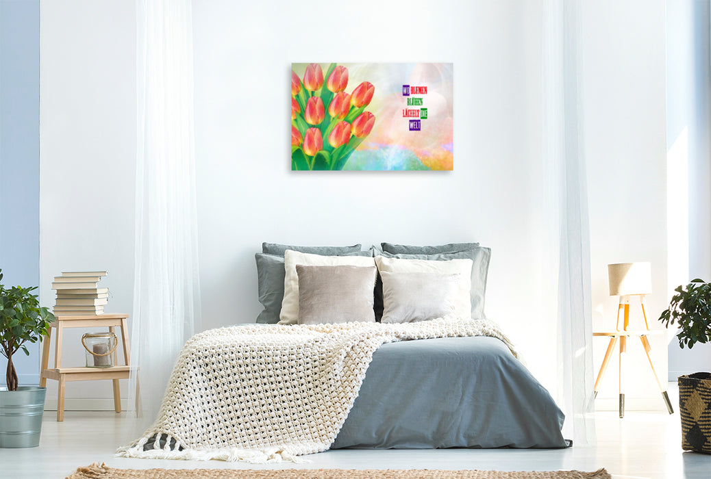 Premium textile canvas Premium textile canvas 120 cm x 80 cm landscape Blooming tulips 