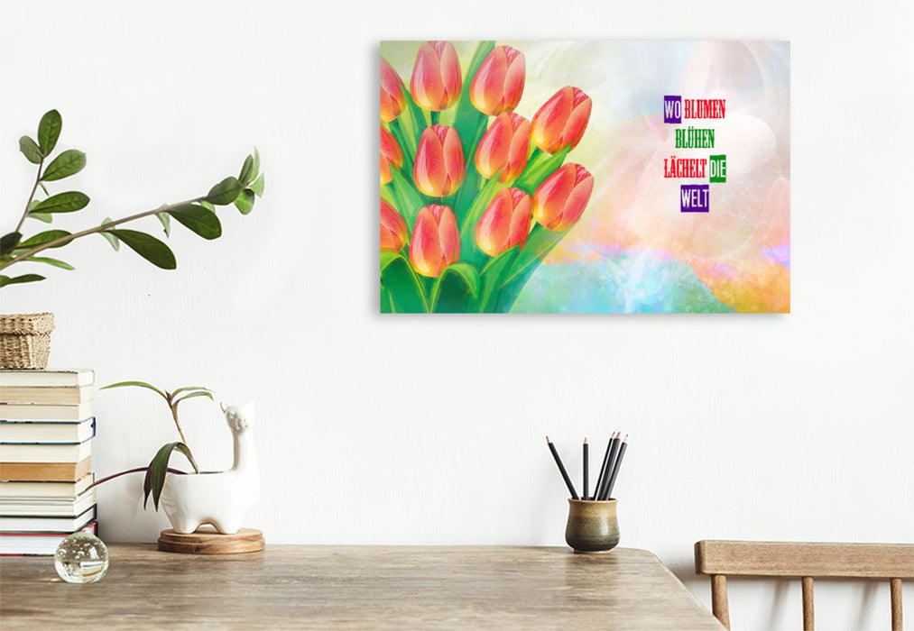 Premium textile canvas Premium textile canvas 120 cm x 80 cm landscape Blooming tulips 