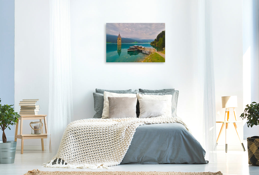 Premium textile canvas Premium textile canvas 120 cm x 80 cm across Lake Reschen 