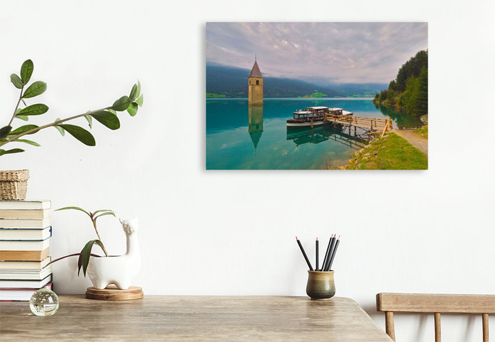 Premium textile canvas Premium textile canvas 120 cm x 80 cm across Lake Reschen 