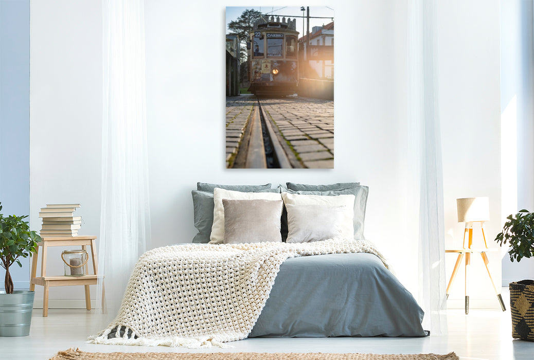 Premium textile canvas Premium textile canvas 80 cm x 120 cm high An old tram in the sunshine 