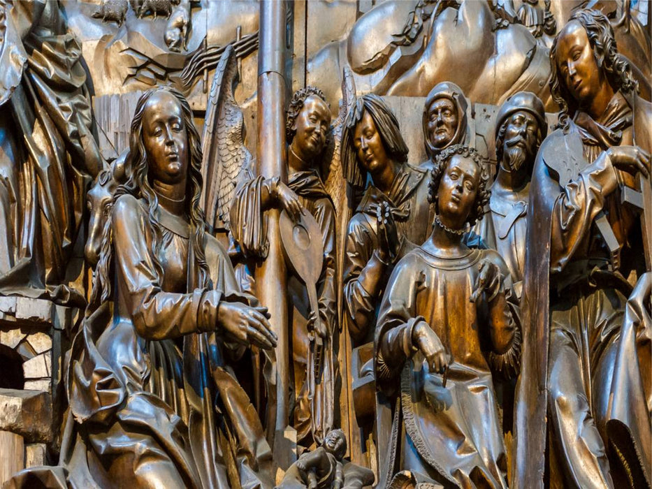 Das Bild zeigt einen Ausschnitt aus dem Mittelschrein des Marienaltars von Veit Stoß aus dem Jahre 1523 1000 Teile Puzzle quer - CALVENDO Foto-Puzzle'