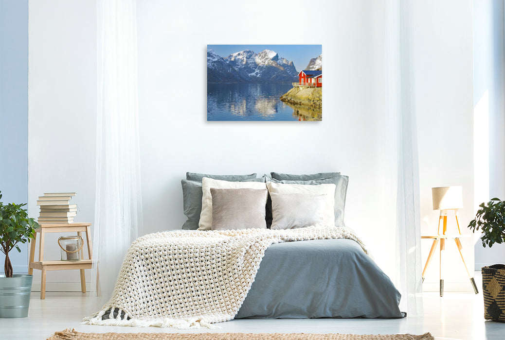 Premium textile canvas Premium textile canvas 120 cm x 80 cm landscape Rorbuer on the Lofoten 