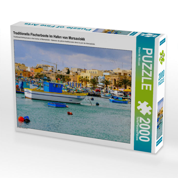 Traditionelle Fischerboote im Hafen von Marsaxlokk 2000 Teile Puzzle quer - CALVENDO Foto-Puzzle'