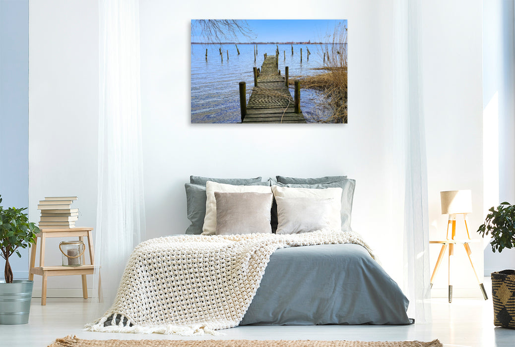 Premium textile canvas Premium textile canvas 120 cm x 80 cm across boat dock and view of Neuwarp (Poland) 