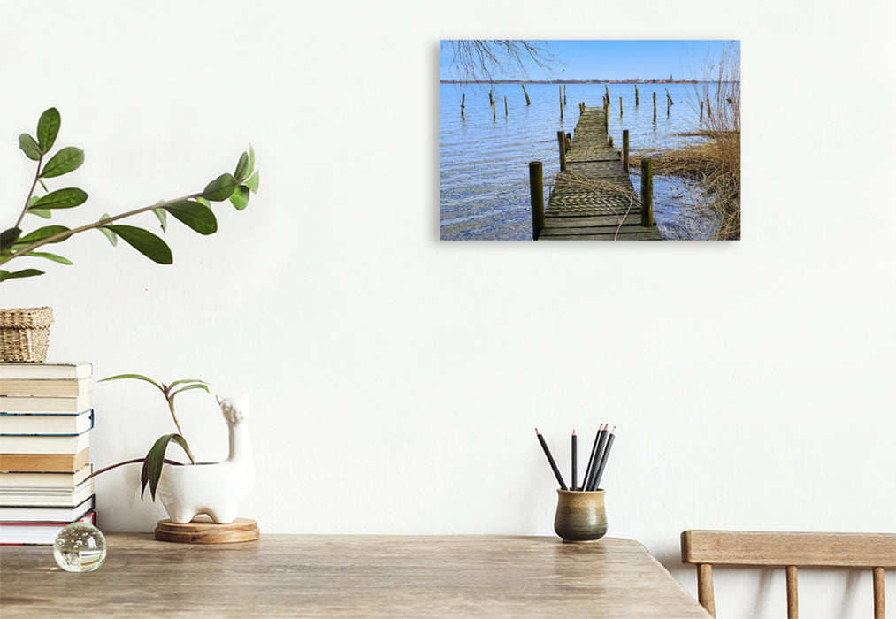 Premium textile canvas Premium textile canvas 120 cm x 80 cm across boat dock and view of Neuwarp (Poland) 