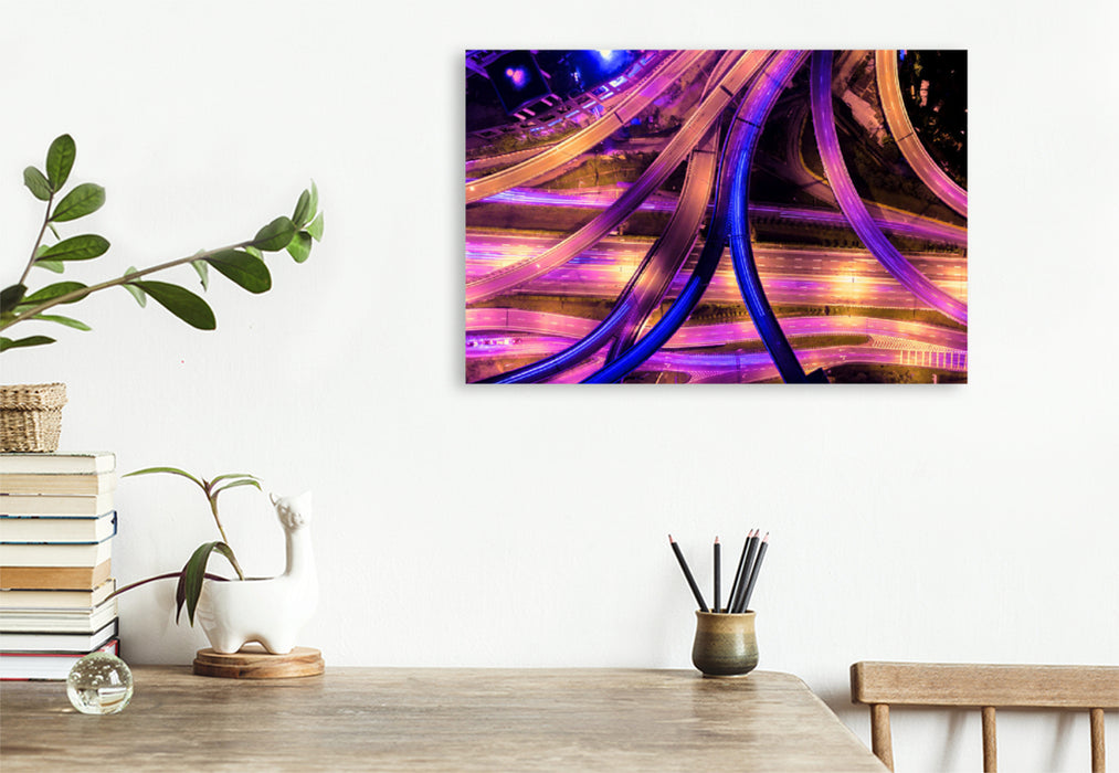 Premium textile canvas Premium textile canvas 120 cm x 80 cm landscape Futuristic traffic junction in Malaysia from the air 