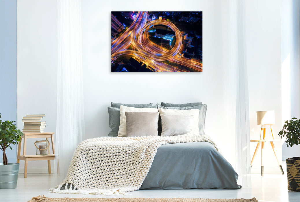 Premium textile canvas Premium textile canvas 120 cm x 80 cm landscape Spiral highway intersection from the air in Guangzhou, China 