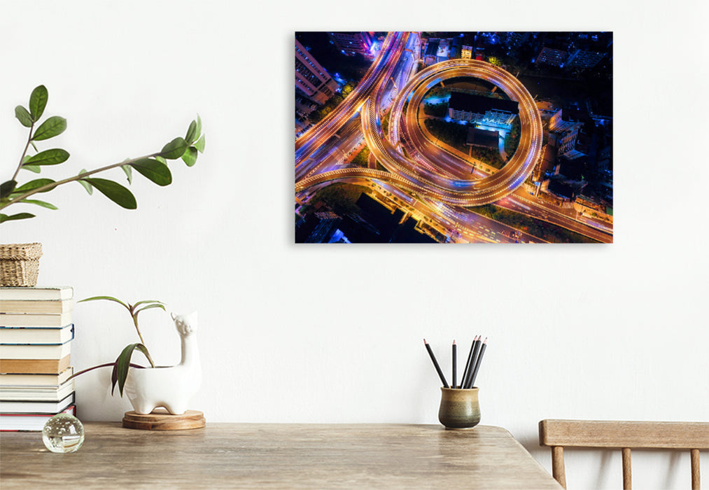 Premium textile canvas Premium textile canvas 120 cm x 80 cm landscape Spiral highway intersection from the air in Guangzhou, China 
