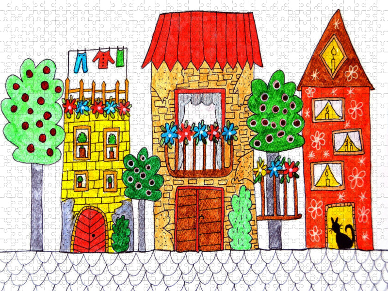 Drei bunte Häuser - CALVENDO Foto-Puzzle'