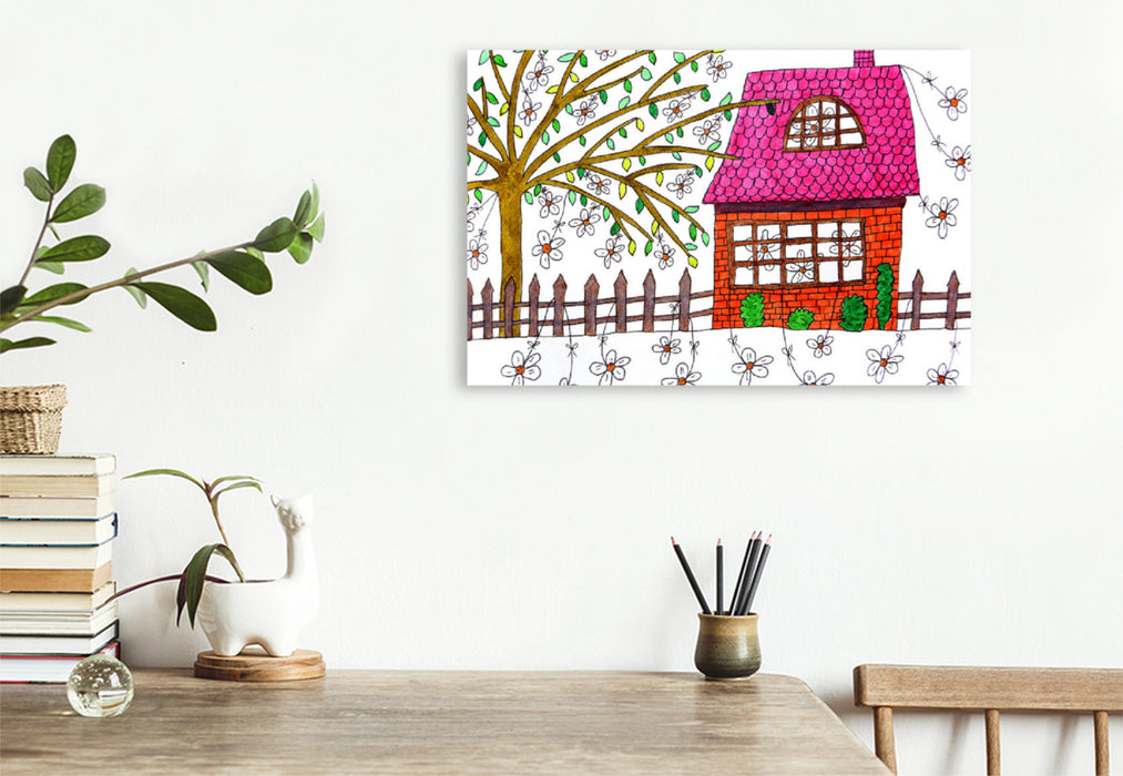 Premium textile canvas Premium textile canvas 120 cm x 80 cm landscape flower house 