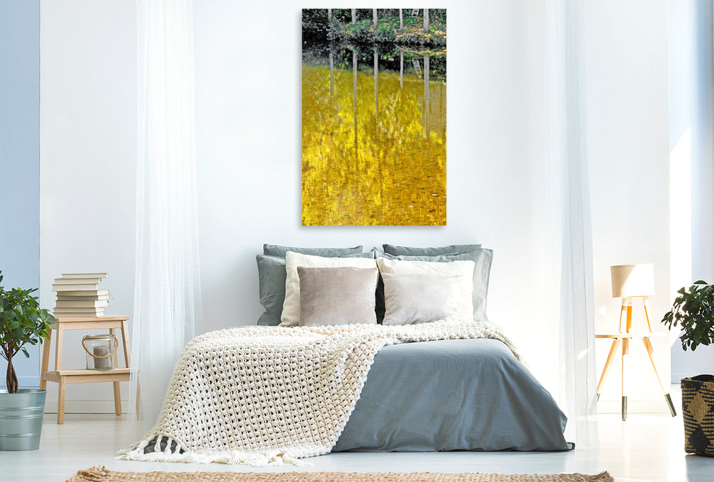 Premium Textil-Leinwand Premium Textil-Leinwand 80 cm x 120 cm  hoch Reflexionen von Pappeln im Herbst