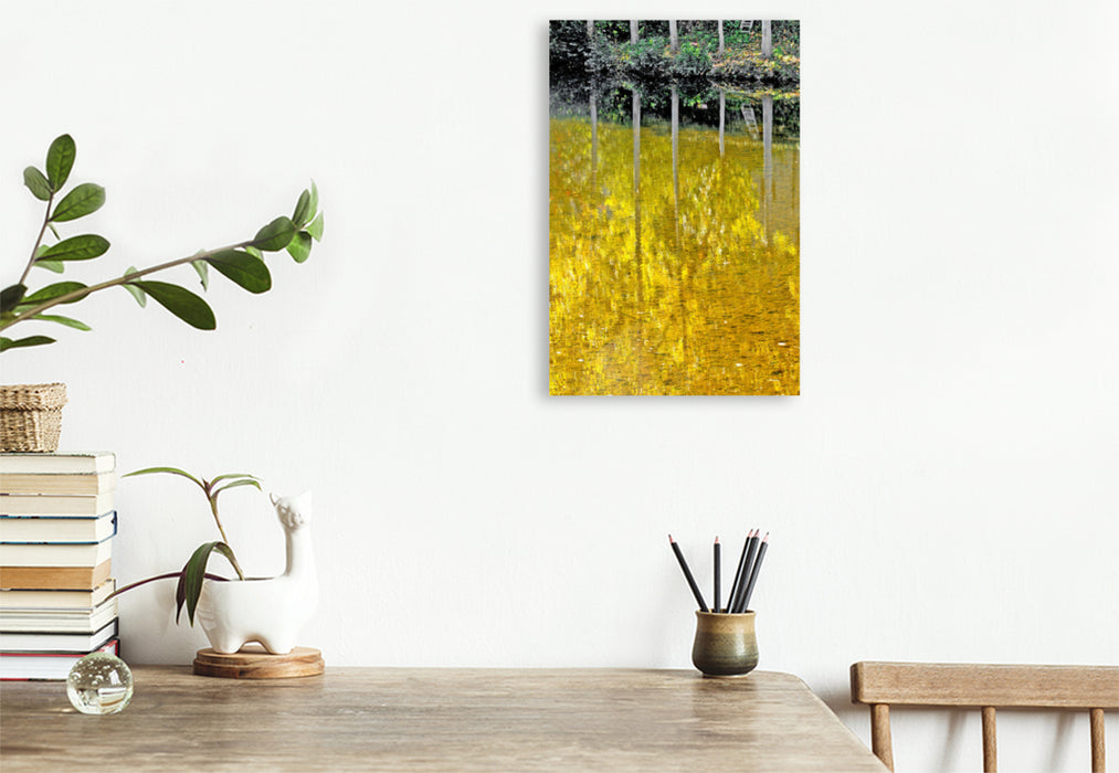 Premium textile canvas Premium textile canvas 80 cm x 120 cm high Reflections of poplar trees in autumn 