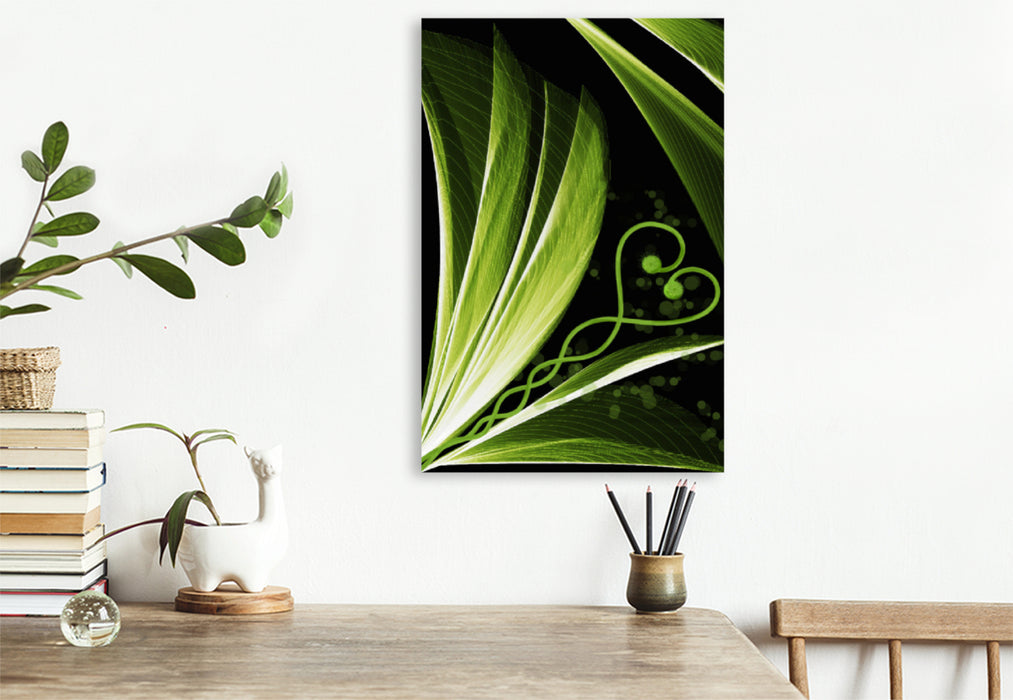 Premium textile canvas Premium textile canvas 80 cm x 120 cm high green heart leaf decorative 