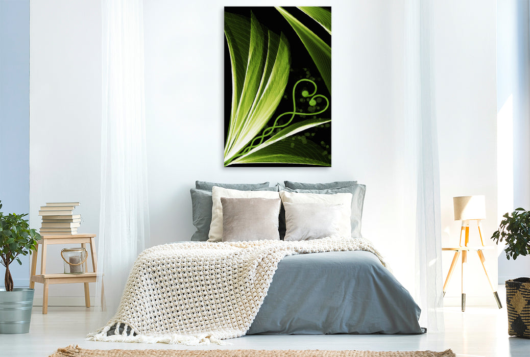 Premium Textil-Leinwand Premium Textil-Leinwand 80 cm x 120 cm  hoch Grünes Herzblatt dekorativ