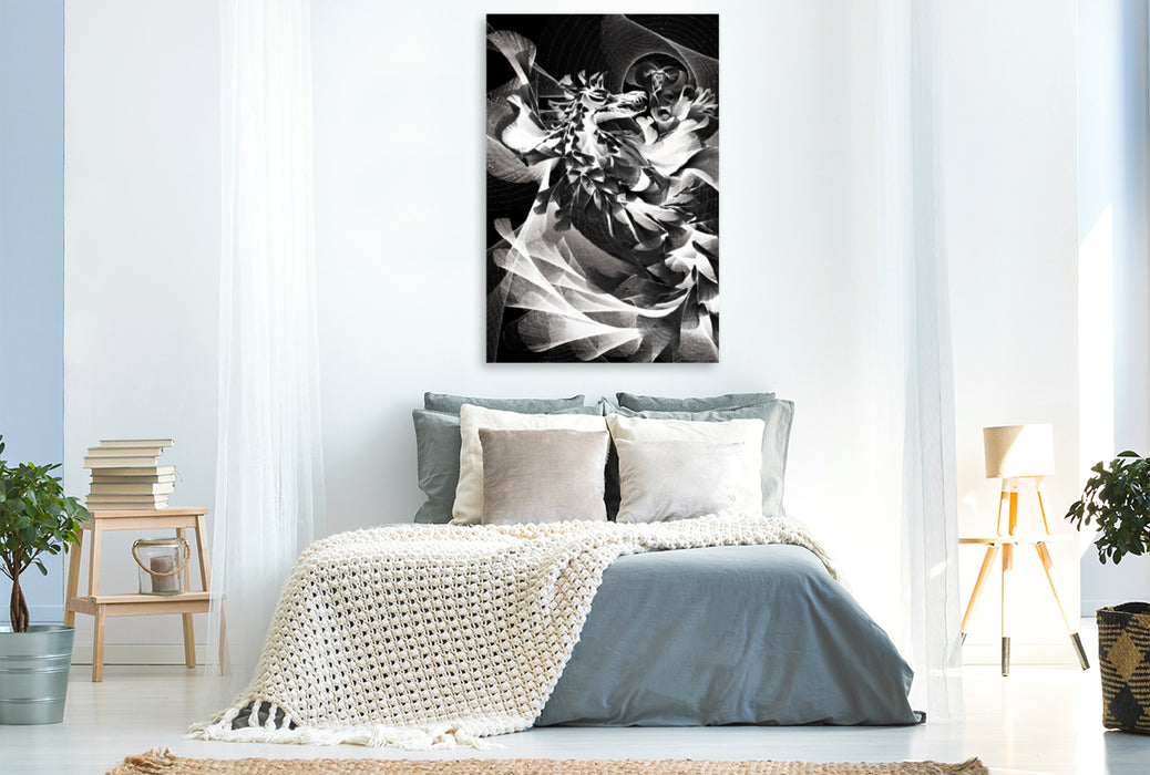 Premium textile canvas Premium textile canvas 80 cm x 120 cm high dragon heart monochrome 