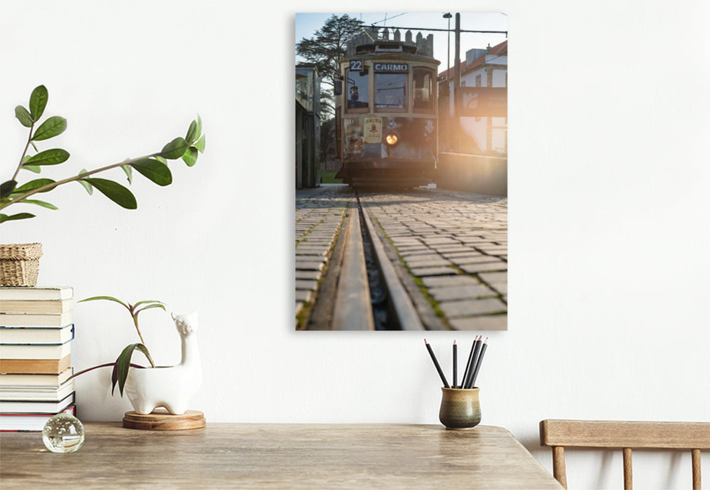 Premium textile canvas Premium textile canvas 80 cm x 120 cm high An old tram in the sunshine 