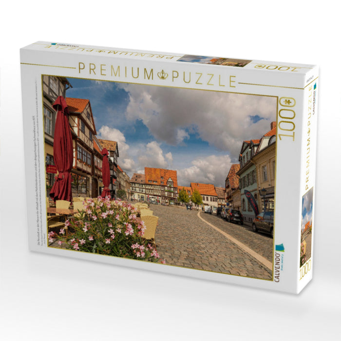 Die Neustadt vor den Mauern der Altstadt mit dem Mathildenbrunnen und dem dreigeschossigen Fachwerkhaus von 1671. - CALVENDO Foto-Puzzle'