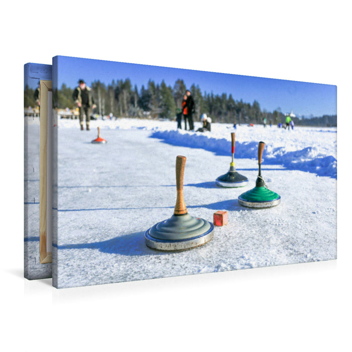 Premium Textil-Leinwand Eisstockschießen auf dem Kirchsee