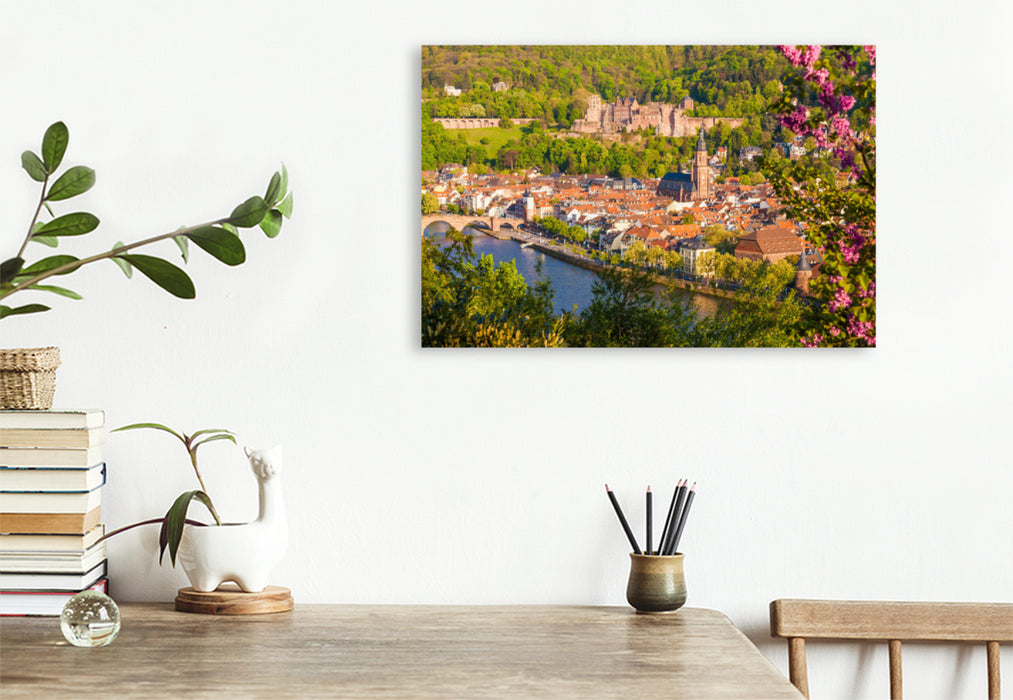Premium textile canvas Premium textile canvas 120 cm x 80 cm landscape The old town and the castle in Heidelberg in spring 
