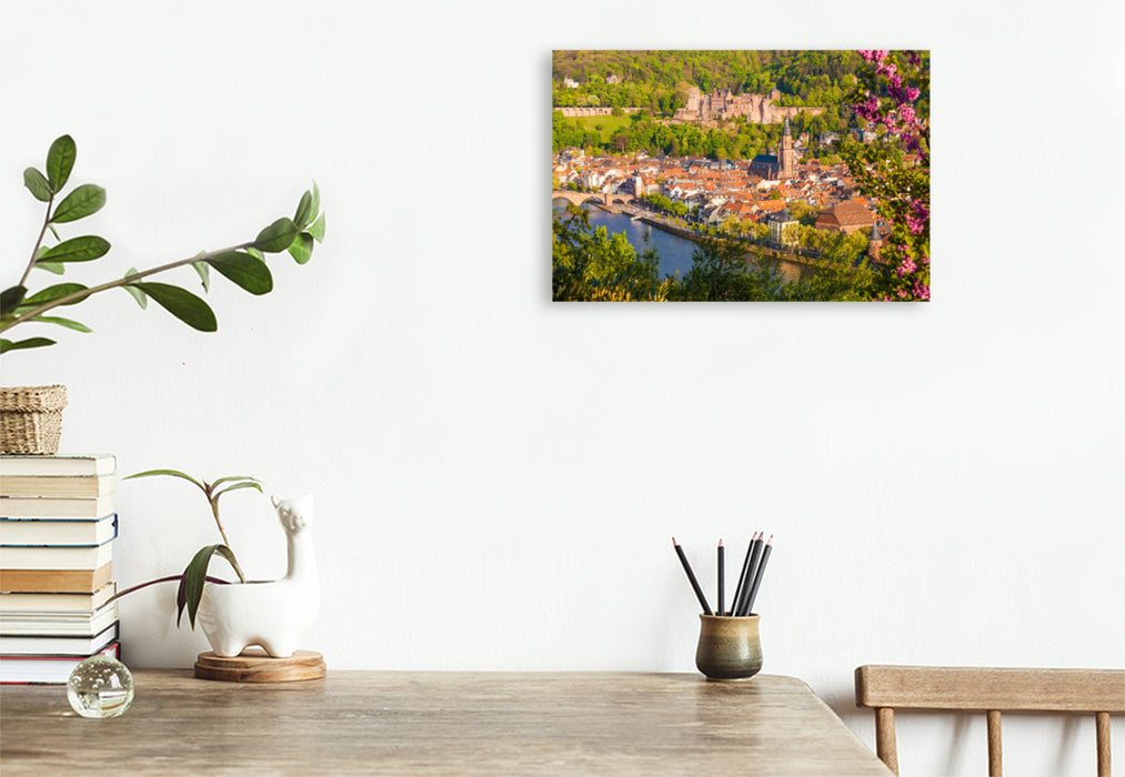 Premium textile canvas Premium textile canvas 120 cm x 80 cm landscape The old town and the castle in Heidelberg in spring 