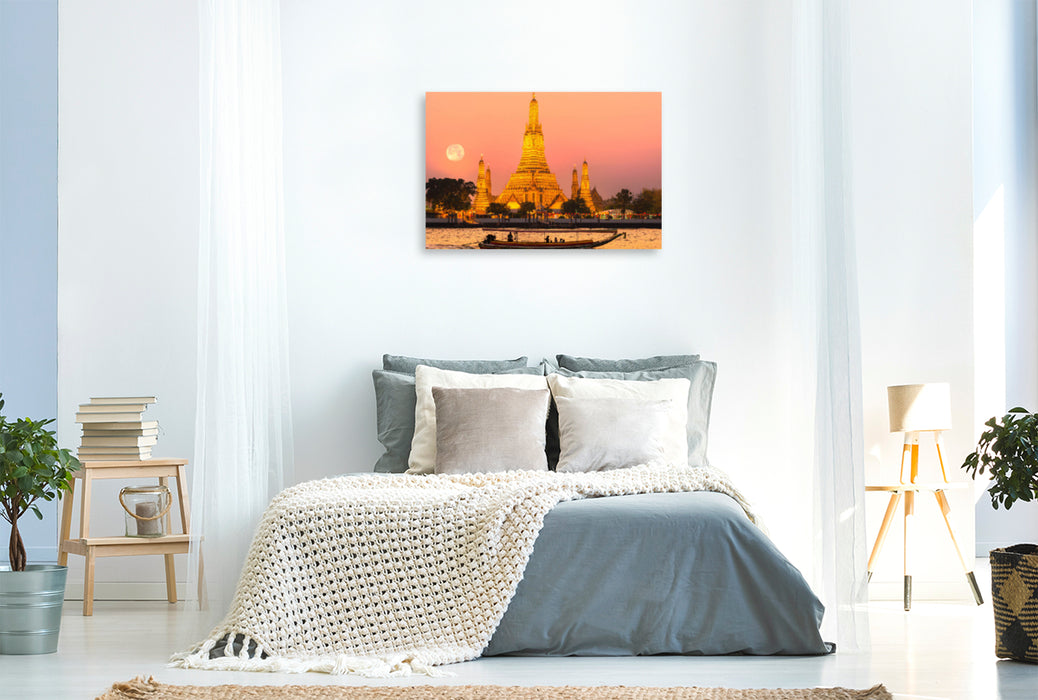 Premium Textil-Leinwand Premium Textil-Leinwand 120 cm x 80 cm quer Thailand: Wat Arun in Bangkok