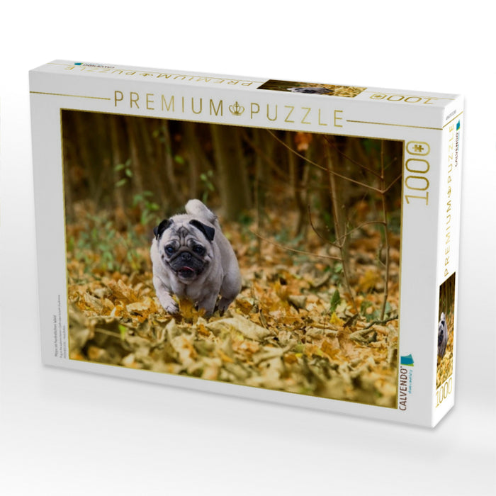 Mops im herbstlichen Wald - CALVENDO Foto-Puzzle'