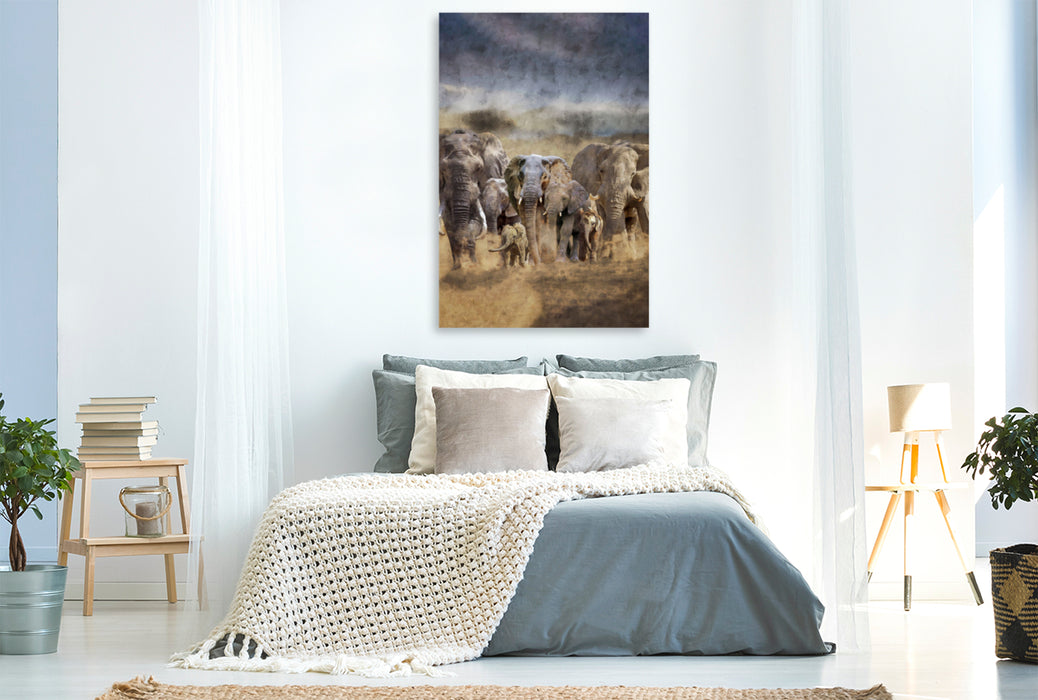 Premium Textil-Leinwand Premium Textil-Leinwand 80 cm x 120 cm  hoch Ein Motiv aus dem Kalender Elefanten - wie gemalt