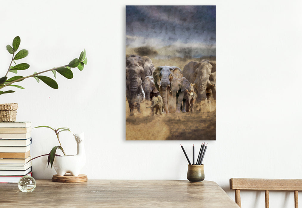 Premium Textil-Leinwand Premium Textil-Leinwand 80 cm x 120 cm  hoch Ein Motiv aus dem Kalender Elefanten - wie gemalt