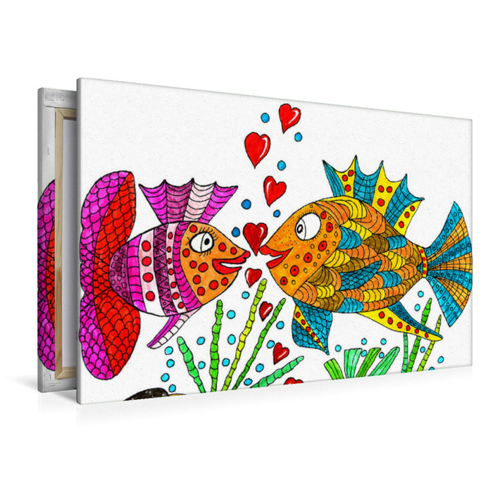 Premium Textil-Leinwand Verliebte Fische