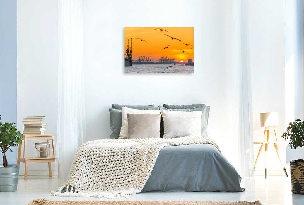 Toile textile premium Toile textile premium 120 cm x 80 cm paysage Coucher de soleil sur l'Elbe 