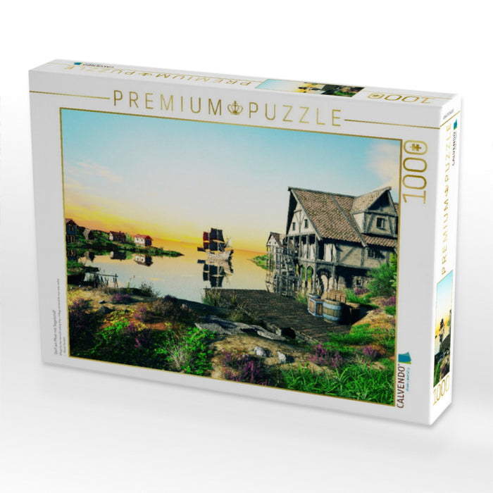 Dorf am Meer mit Segelschiff - CALVENDO Foto-Puzzle'