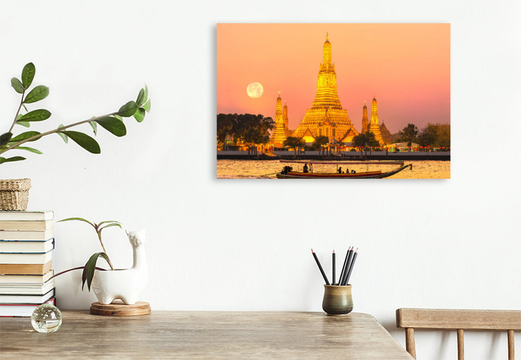 Toile textile premium Toile textile premium 120 cm x 80 cm paysage Lune montante au Wat Arun à Bangkok