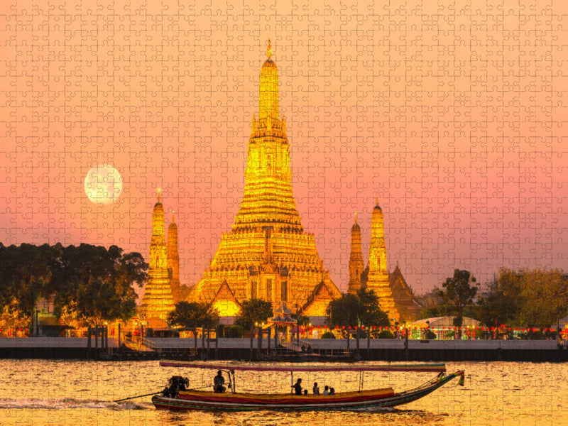 Aufgehender Mond am Wat Arun in Bangkok - CALVENDO Foto-Puzzle'