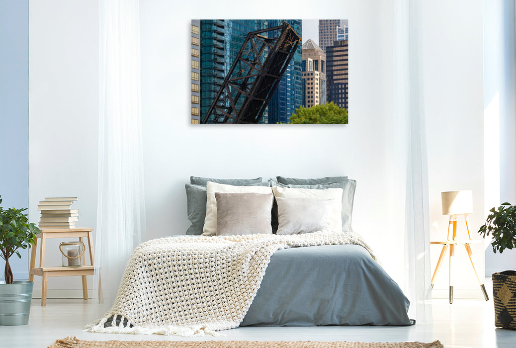 Premium Textil-Leinwand Premium Textil-Leinwand 120 cm x 80 cm quer Zugbrücke in Chicago