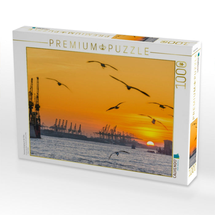 Sonnenuntergang an der Elbe - CALVENDO Foto-Puzzle'
