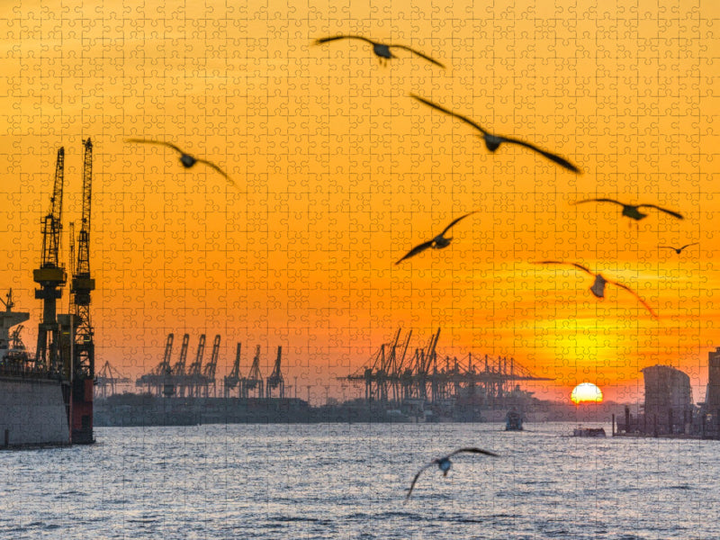 Sonnenuntergang an der Elbe - CALVENDO Foto-Puzzle'