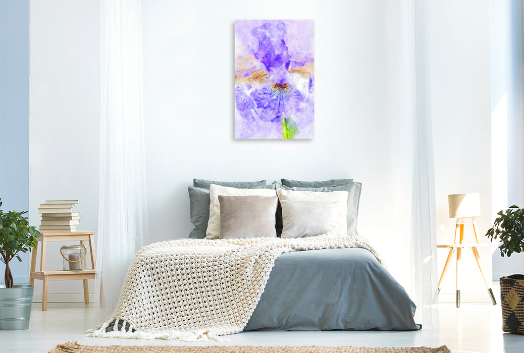 Toile textile premium Toile textile premium 60 cm x 90 cm de hauteur Aquarelle d'un iris 