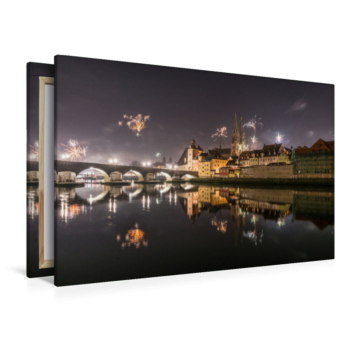 Premium Textil-Leinwand Silvester an der Steinernen Brücke