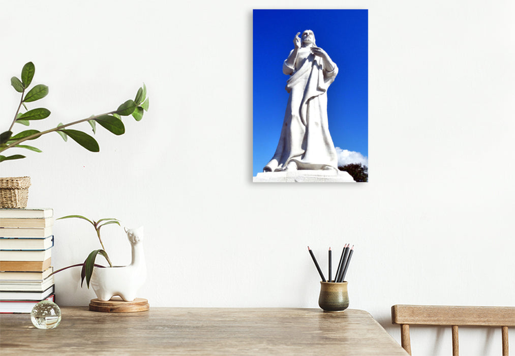 Premium Textil-Leinwand Premium Textil-Leinwand 80 cm x 120 cm  hoch El Cristo de La Habana - Die Christus-Statue in Havanna