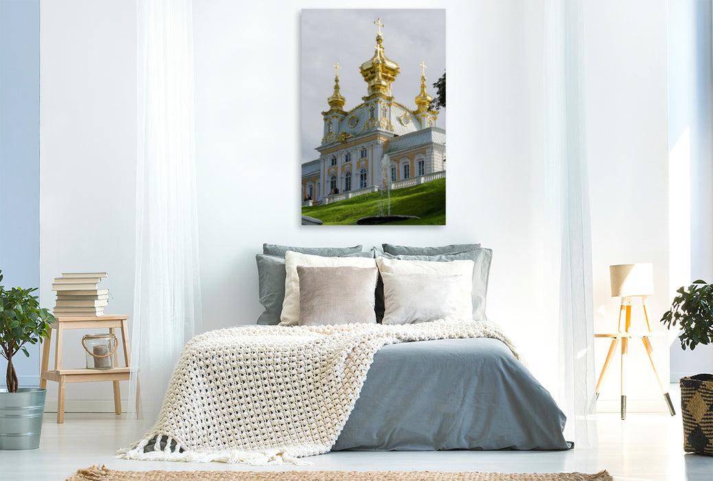 Premium Textil-Leinwand Premium Textil-Leinwand 80 cm x 120 cm  hoch Die Schlosskirche vom Peterhof