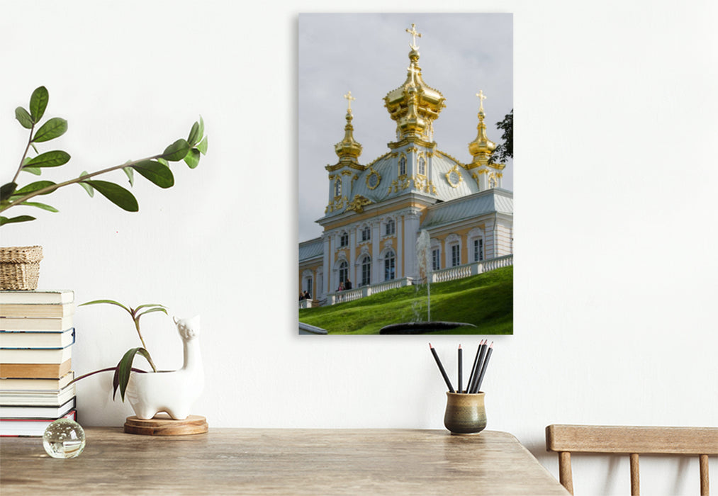 Premium Textil-Leinwand Premium Textil-Leinwand 80 cm x 120 cm  hoch Die Schlosskirche vom Peterhof