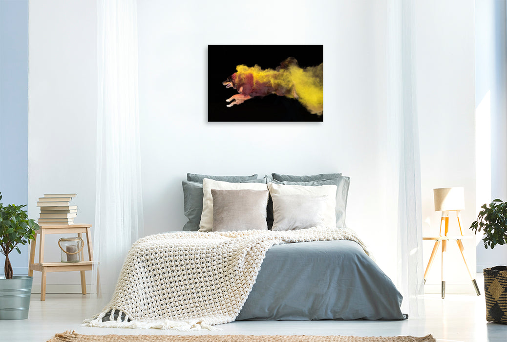 Premium textile canvas Premium textile canvas 120 cm x 80 cm landscape Mixed breed jumping 