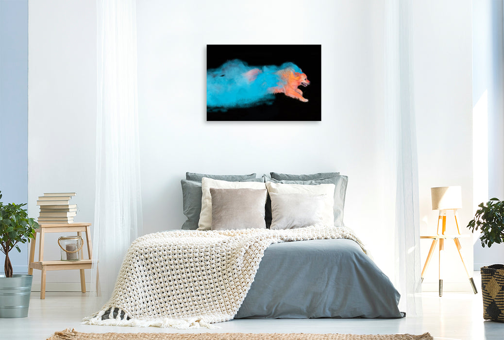 Premium textile canvas Premium textile canvas 120 cm x 80 cm landscape Flying colorful dog 