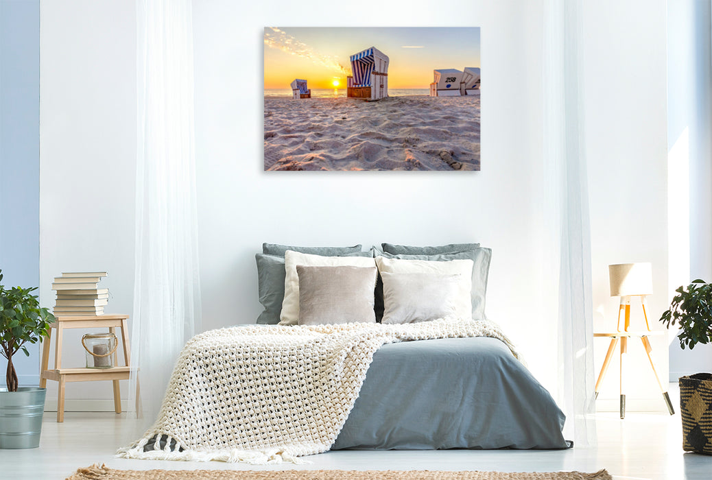 Toile textile premium Toile textile premium 120 cm x 80 cm paysage Ambiance coucher de soleil en bord de mer 