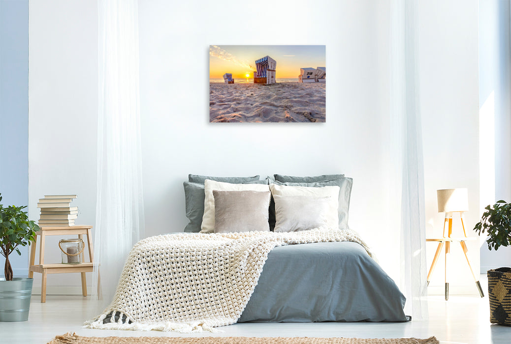 Toile textile premium Toile textile premium 120 cm x 80 cm paysage Ambiance coucher de soleil en bord de mer 