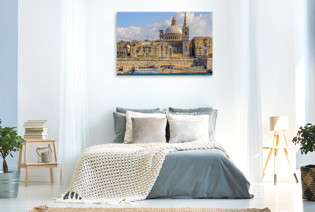 Premium Textil-Leinwand Premium Textil-Leinwand 120 cm x 80 cm quer Blick auf die Skyline von Valetta