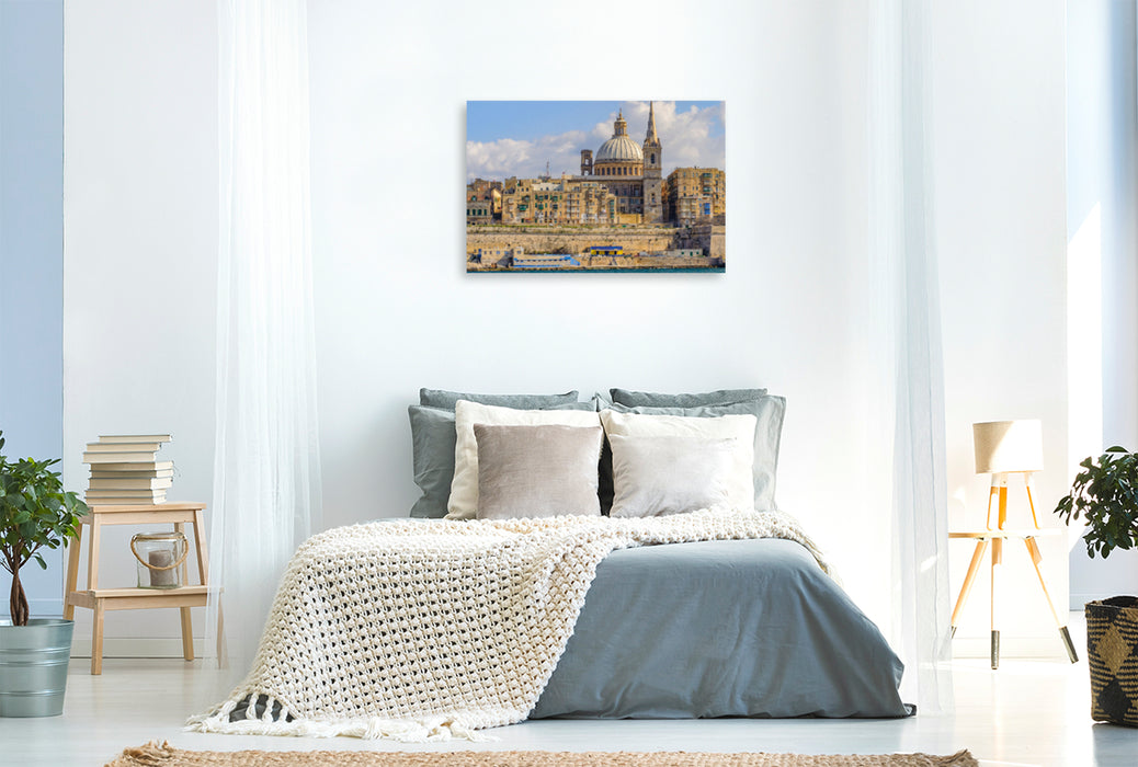 Premium Textil-Leinwand Premium Textil-Leinwand 120 cm x 80 cm quer Blick auf die Skyline von Valetta