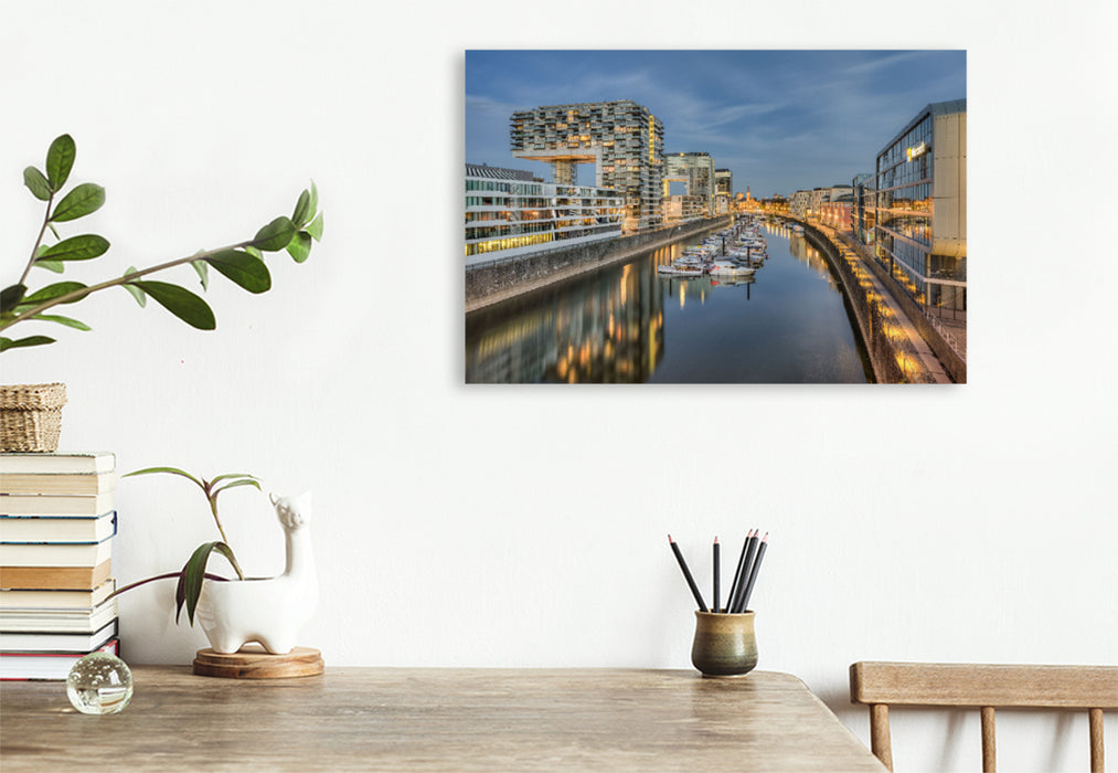 Premium textile canvas Premium textile canvas 120 cm x 80 cm across Rheinauhafen Cologne 